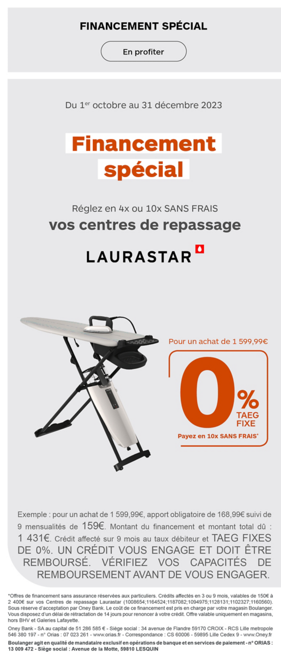 Financement Laurastar 4x ou 10x sans frais