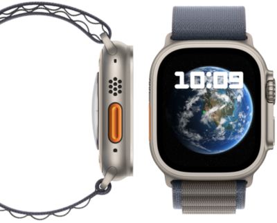 Vue de face et de profil de la nouvelle Apple Watch Ultra 2 neutre en carbone