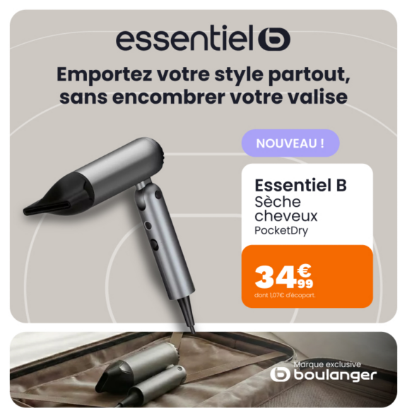 Sèche cheveux de voyage ESSENTIELB EFHD PocketDry